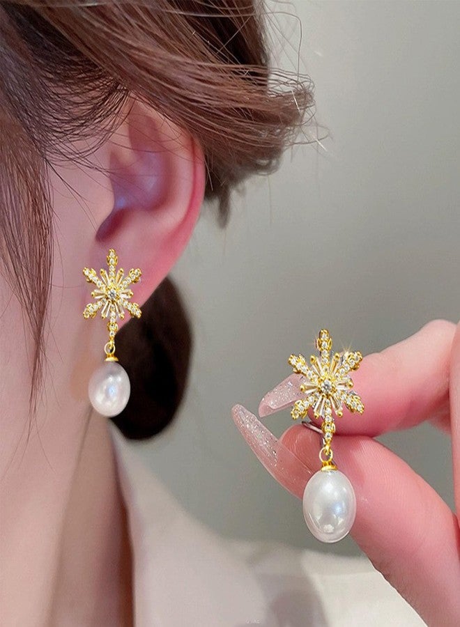 GLMOCM Crystal Snowflake Earrings for Women Gold Snowflake Earrings Sparkly Christmas Holiday Earrings for Women Christmas Jewelry - Image 2